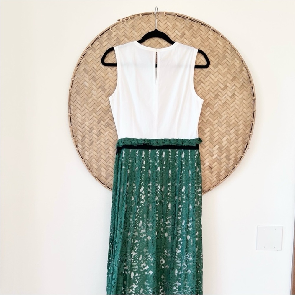 GORGEOUS ERIKA CAVALLINI WHITE DRESS W/ GREEN LACE OVERLAY - MADE IN ITALY‎ -EUC - Picture 15 of 16